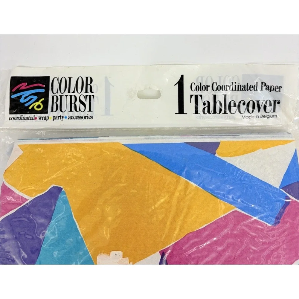 Vintage Color Burst Paper Table Cover Masquerade Abstract 90s Tablecloth New